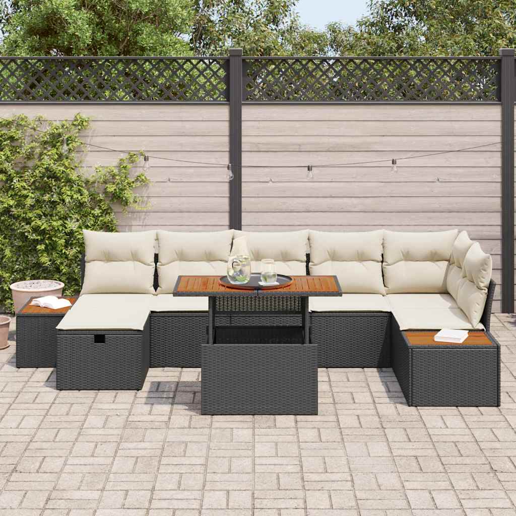 Garten-Sofa-Set mit Kissen 8 pcs Schwarz Poly Rattan